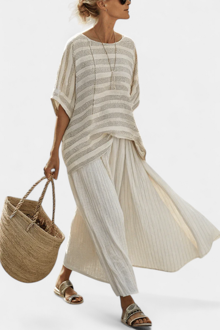 Graziella | Natural Bamboo Striped Top and Fluid Pants