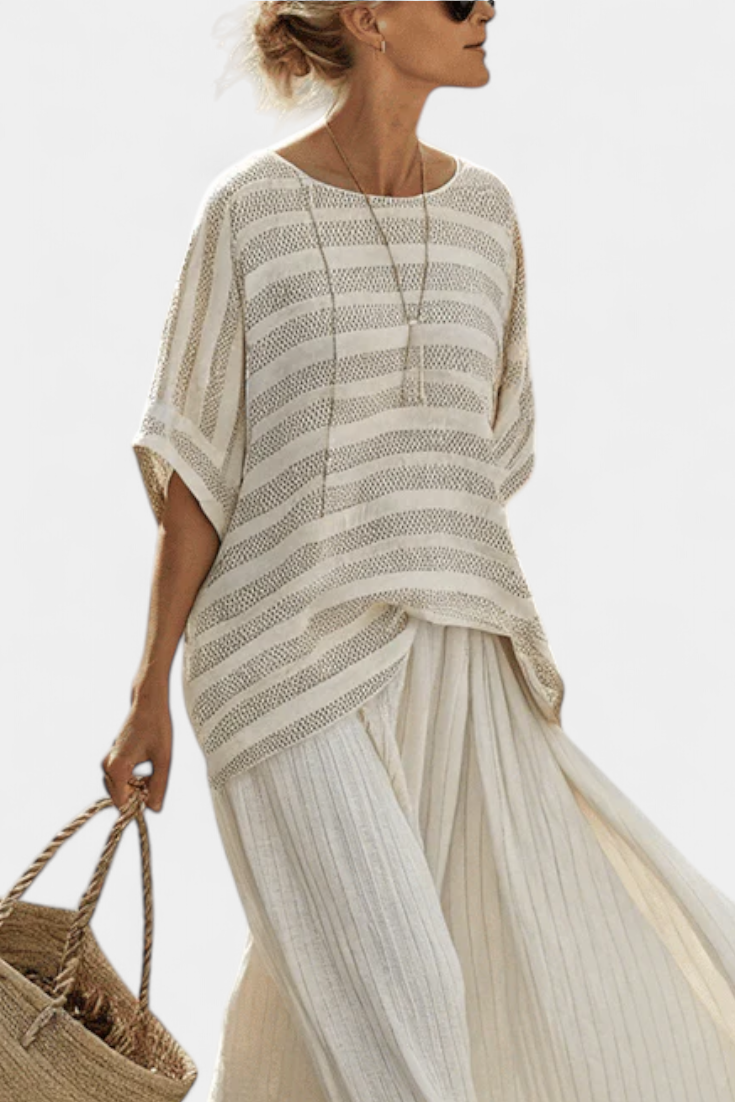 Graziella | Natural Bamboo Striped Top and Fluid Pants