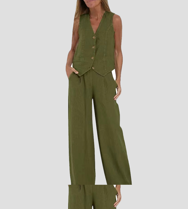 Aira | Elegant Two-piece Set with Vest and Wide-leg Trousers