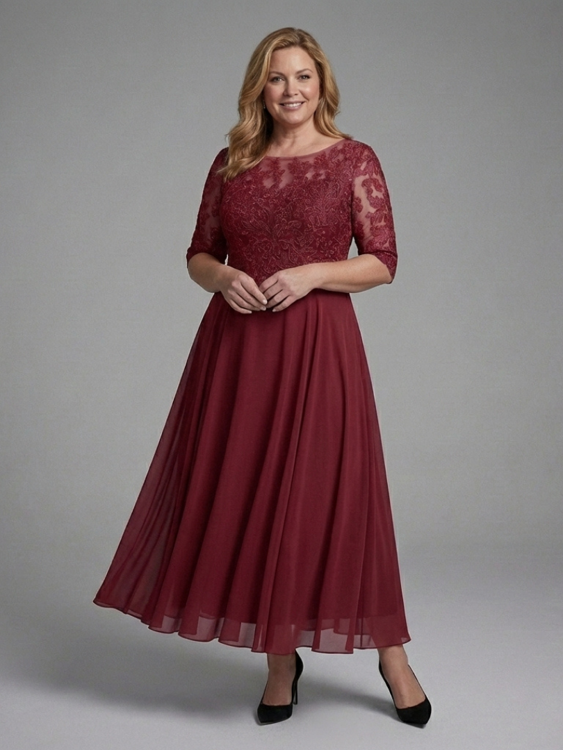 Birdie | Midi Dress with Lace Body and Sheer Sleeves