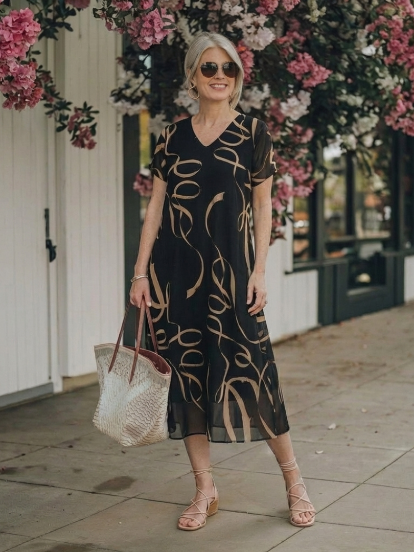 Cambria | Abstract Short-Sleeve Midi Dress