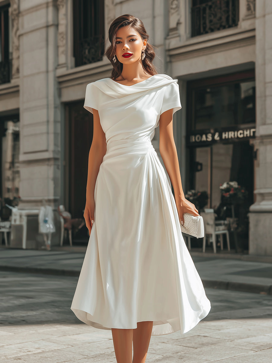 Megan | Asymmetrical Midi Dress with Draping