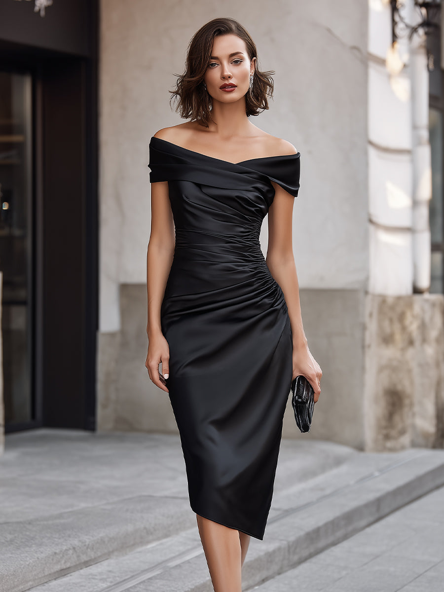 Marissa | Midi Dress with Off-the-Shoulder Design and Asymmetrical Hem