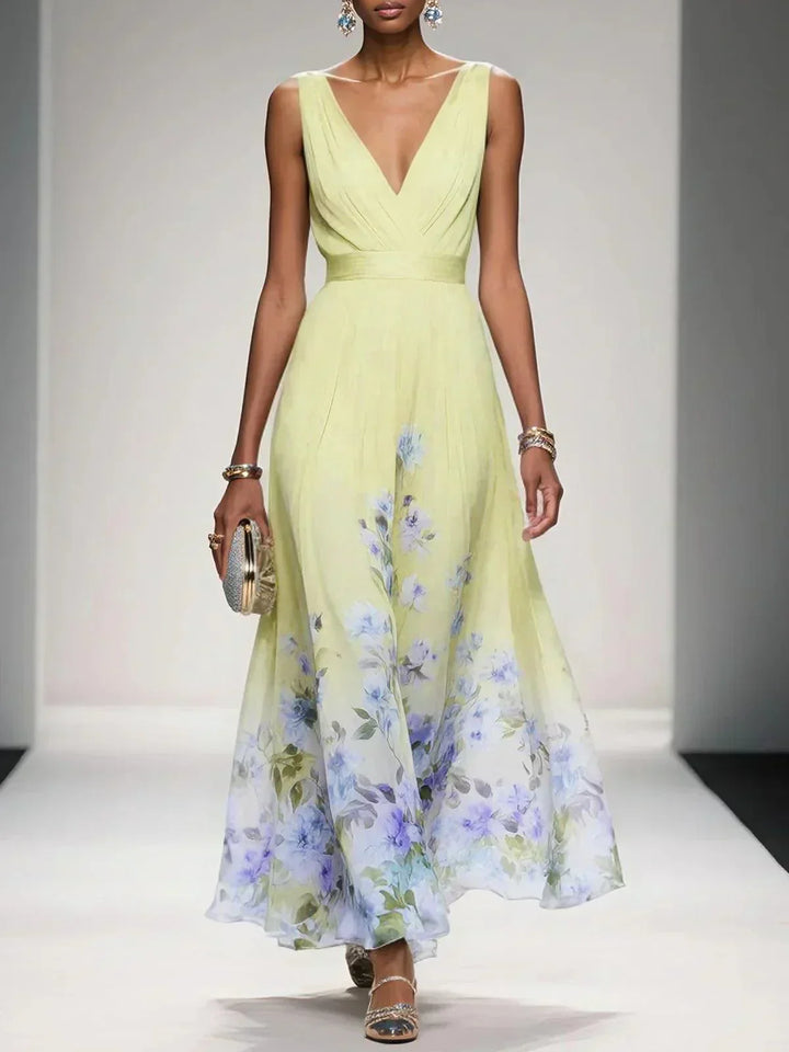 Rose | Light Blue Maxi Chiffon Dress with V-Neck