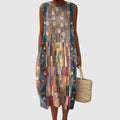 Emily | Women's Abstract Geometric Pattern Art Print Sleeveless Pocket Wrap Dress