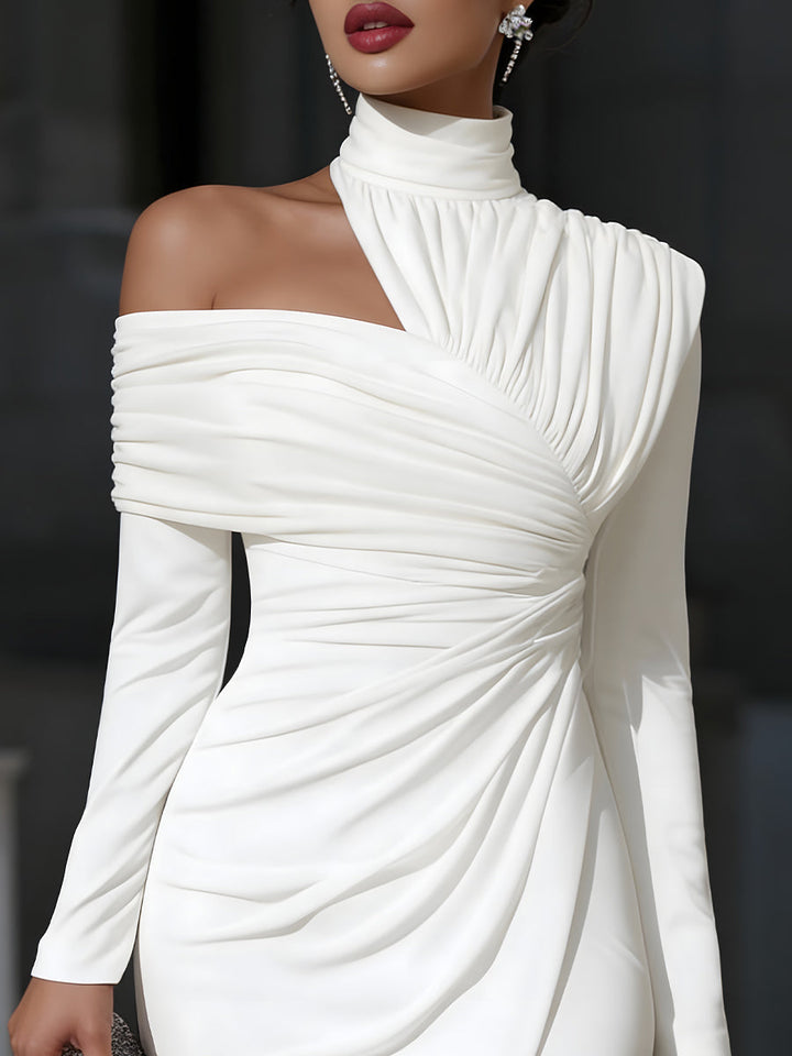 Melissa | Asymmetrical Evening Dress with Draping and High Collar on One Shoulder