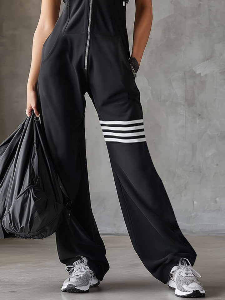 Grace | Retro Sports Jumpsuit With Hood And Stripes