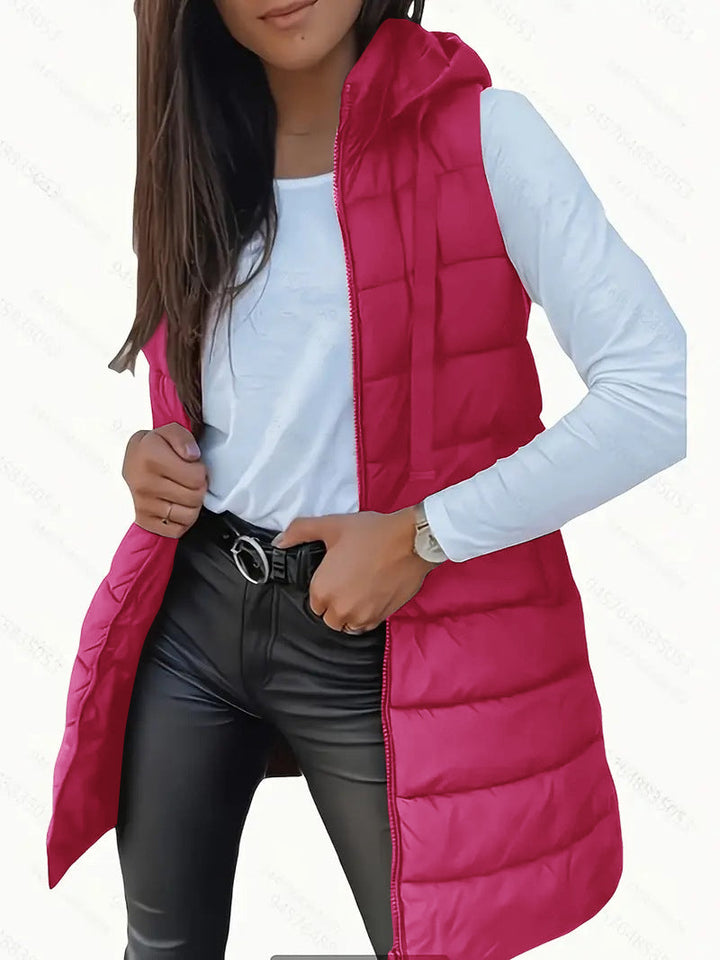Rain | Casual Sleeveless Hood Long Puffer Vest