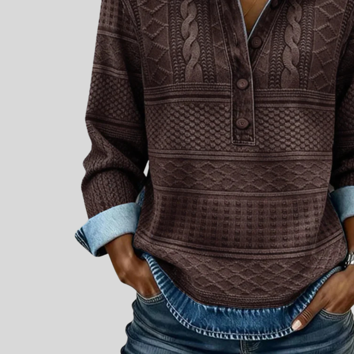 Velmora | Textured Knit Button-Collar Top