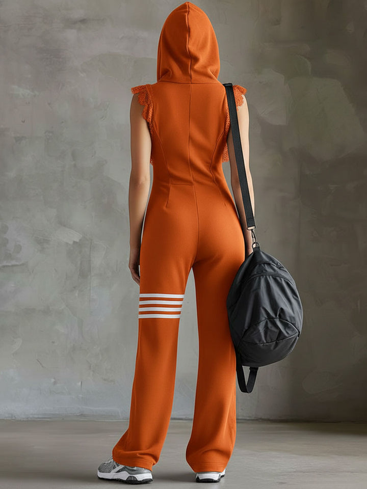 Grace | Retro Sports Jumpsuit With Hood And Stripes