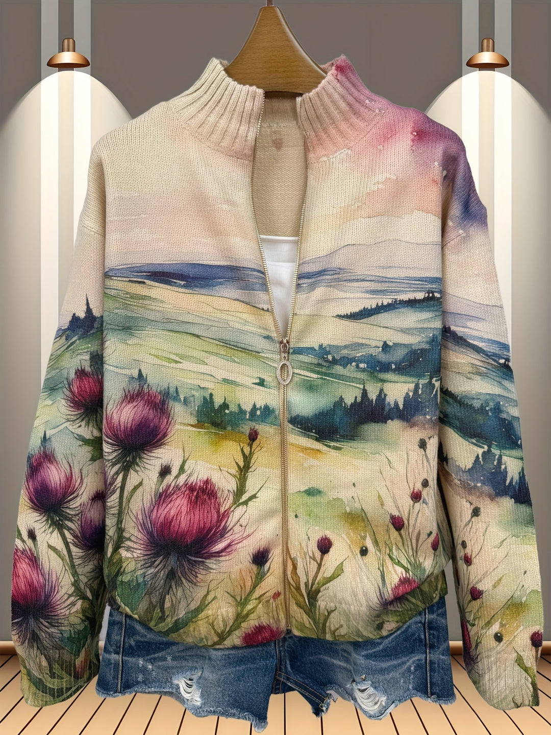 Margaret | Scottish Thistle Zip Cardigan