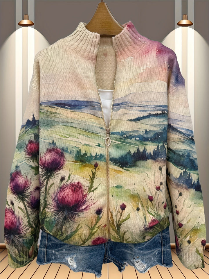 Margaret | Scottish Thistle Zip Cardigan
