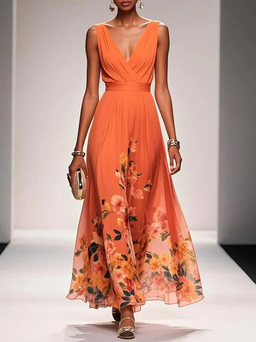 Rose | Light Blue Maxi Chiffon Dress with V-Neck