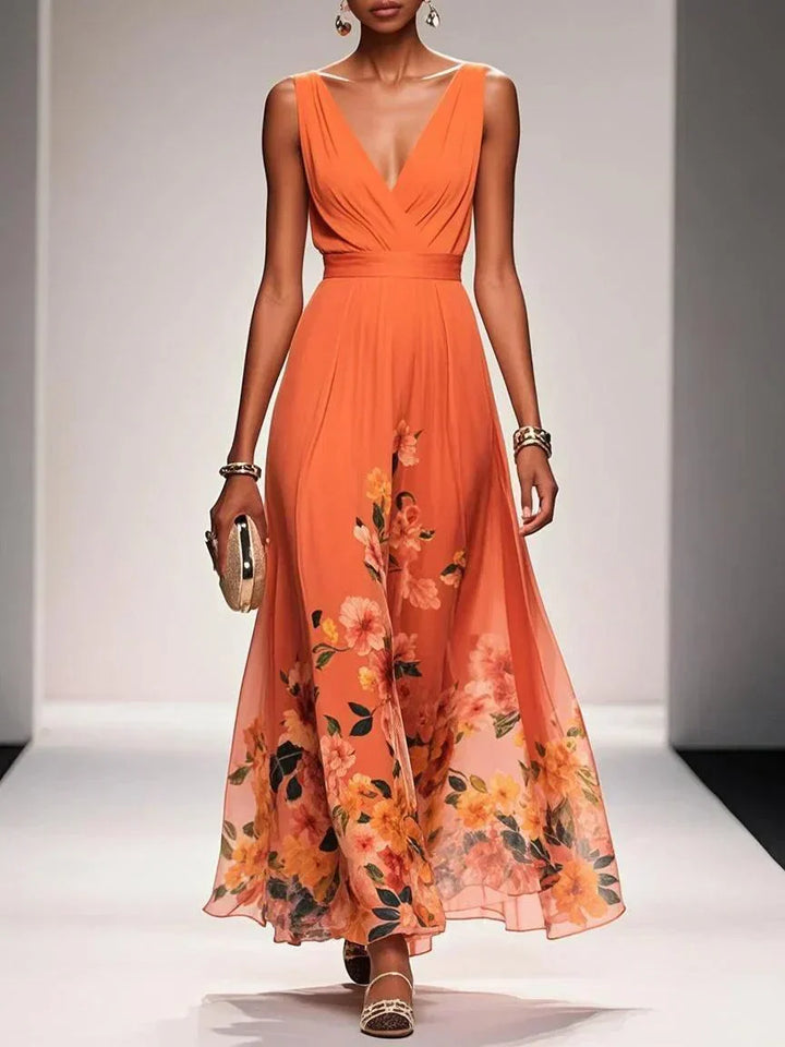 Rose | Light Blue Maxi Chiffon Dress with V-Neck