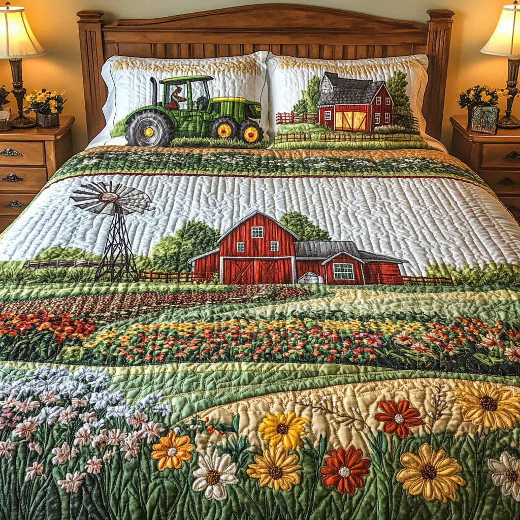 3-Piece Quilted Bedding Set - Sunset Over Cacti