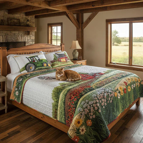 3-Piece Quilted Bedding Set - Sunset Over Cacti
