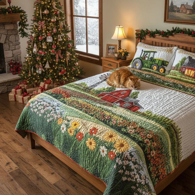 3-Piece Quilted Bedding Set - Sunset Over Cacti