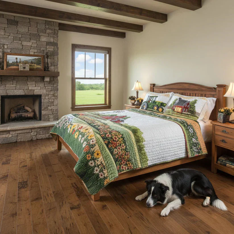 3-Piece Quilted Bedding Set - Sunset Over Cacti