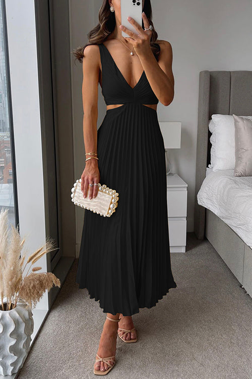 Eva | Cut Out Waist Sleeveless Pleated Maxi Dress