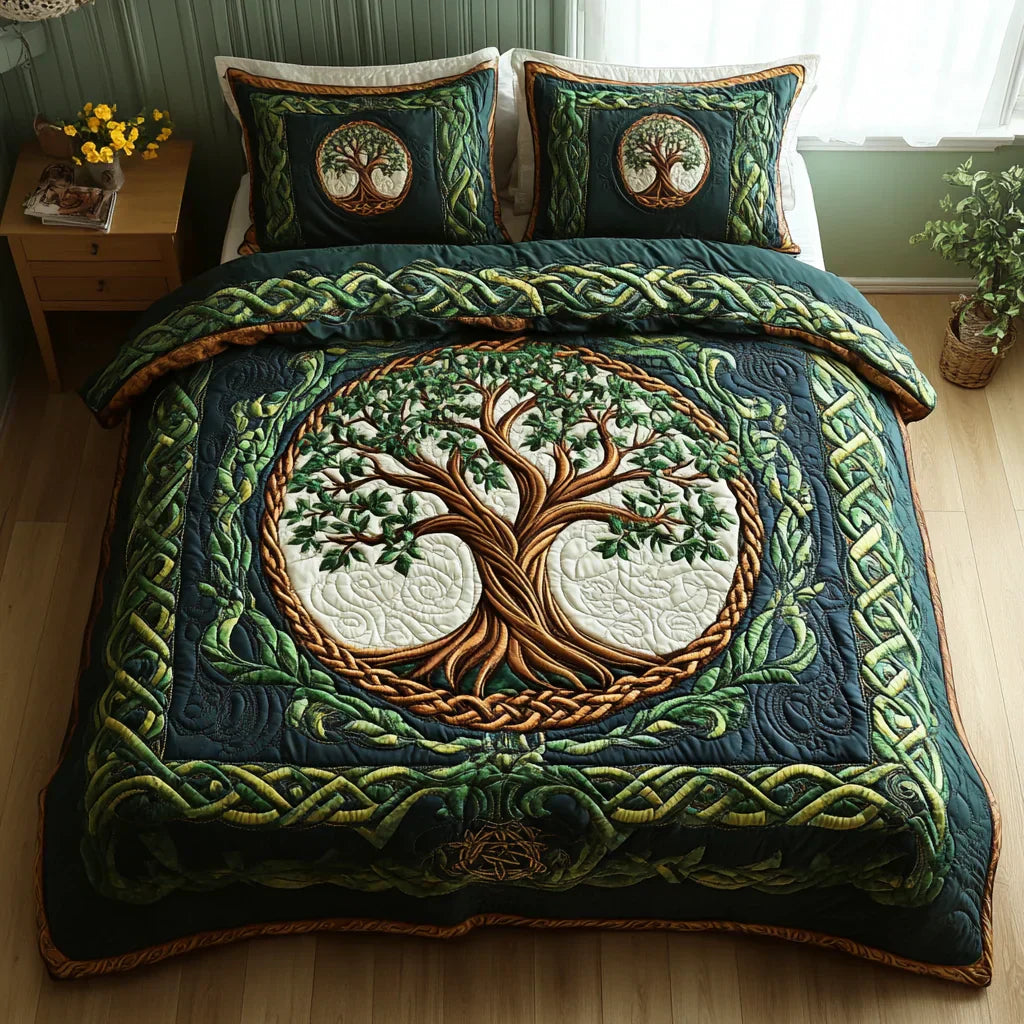 3-Piece Quilted Bedding Set - Tree of Life