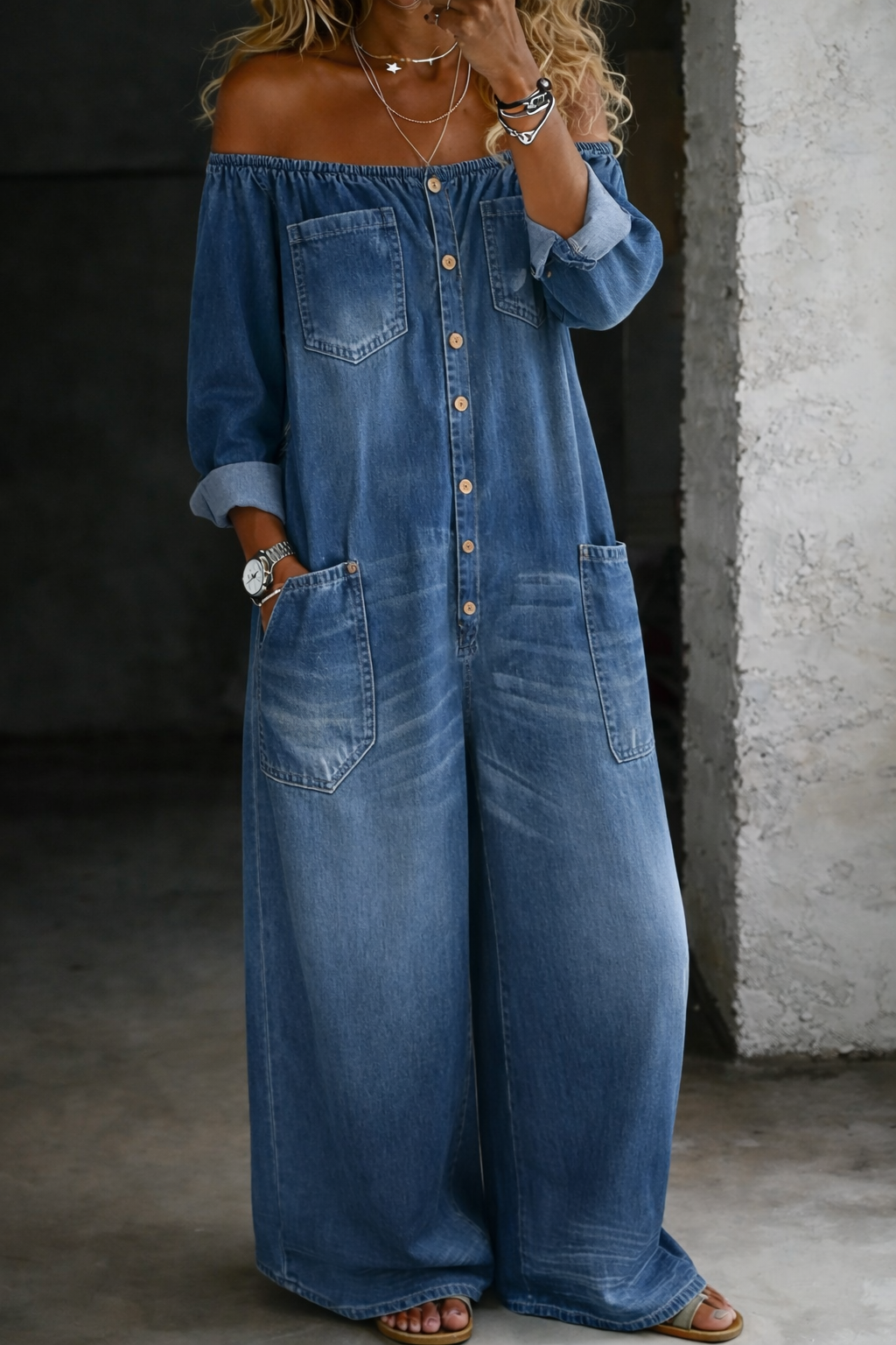 Aileen | Off Shoulder Long Sleeve Jumpsuit