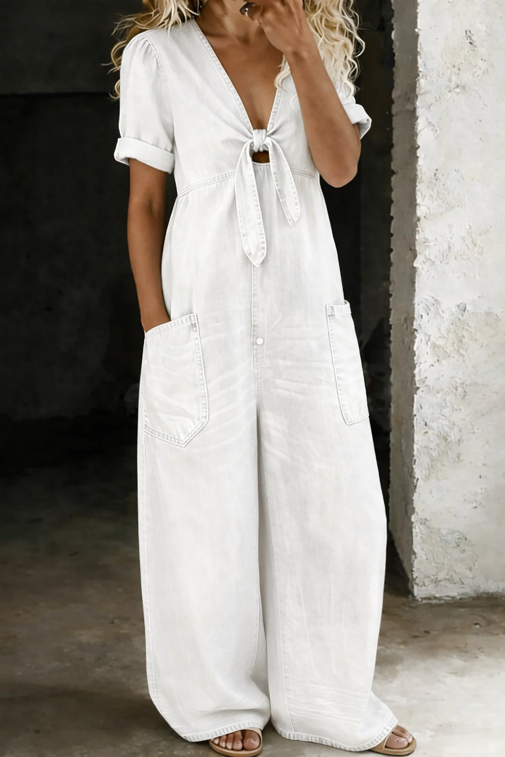 Mila | Chic V-Neck Denim Jumpsuit