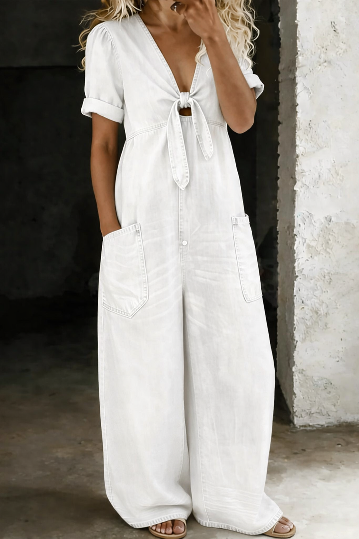 Mila | Chic V-Neck Denim Jumpsuit