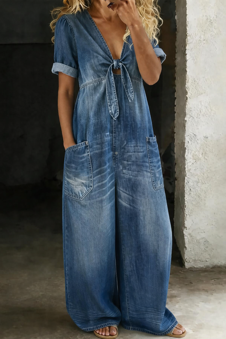 Mila | Chic V-Neck Denim Jumpsuit