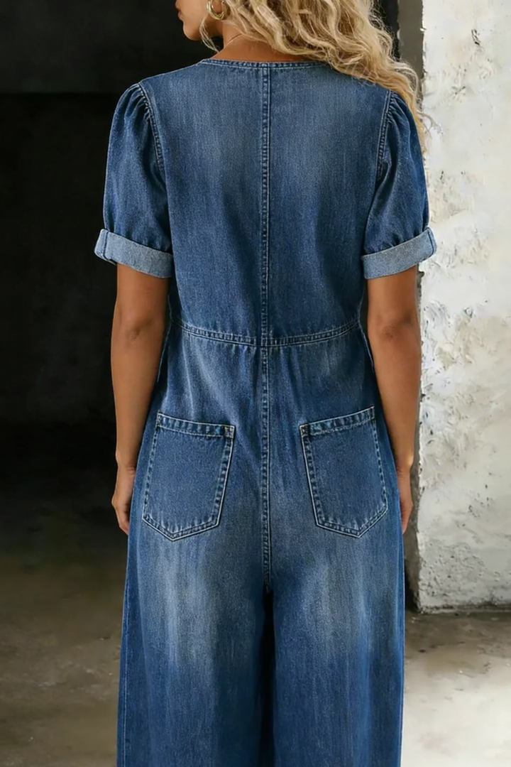 Mila | Chic V-Neck Denim Jumpsuit