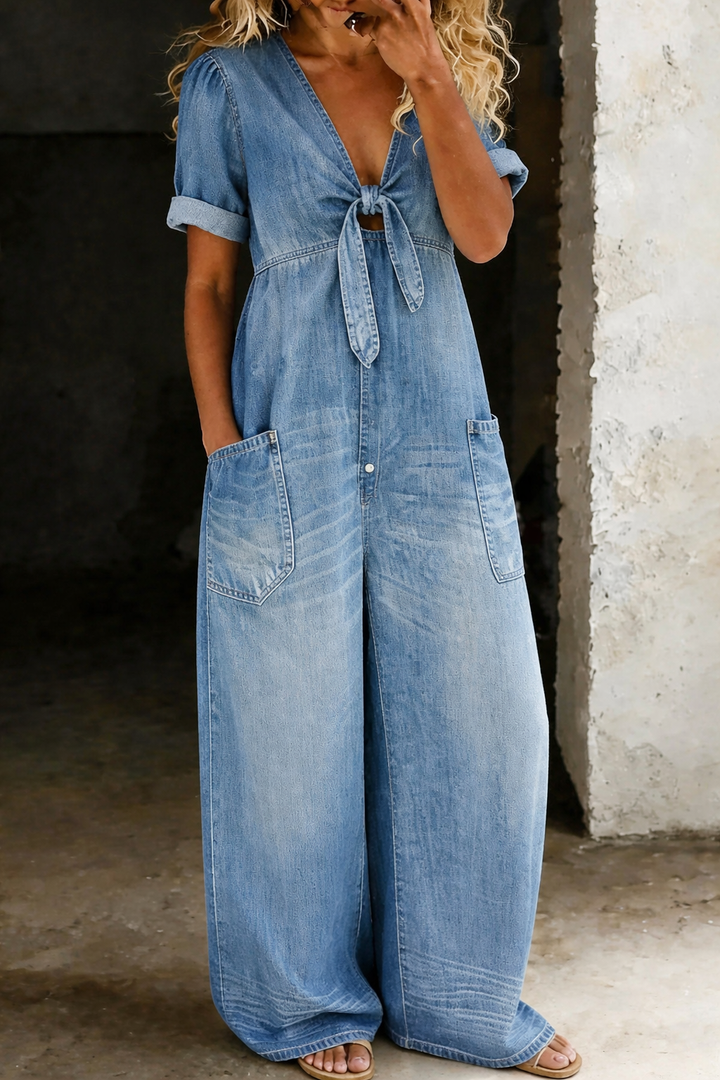 Mila | Chic V-Neck Denim Jumpsuit