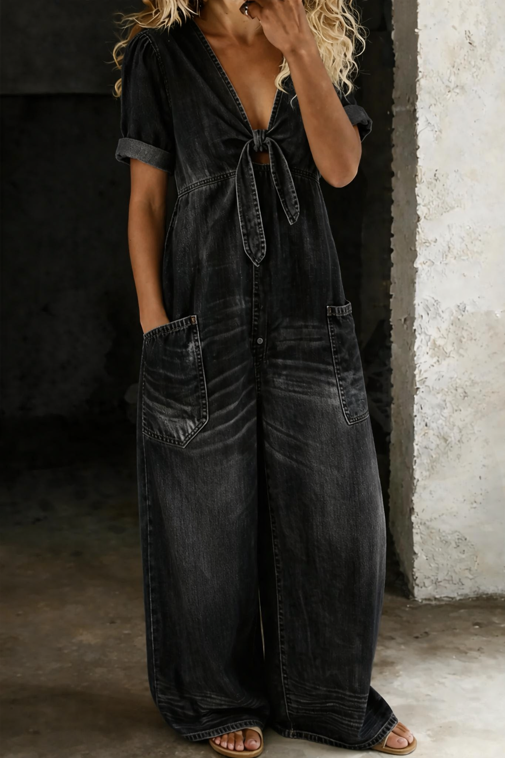 Mila | Chic V-Neck Denim Jumpsuit