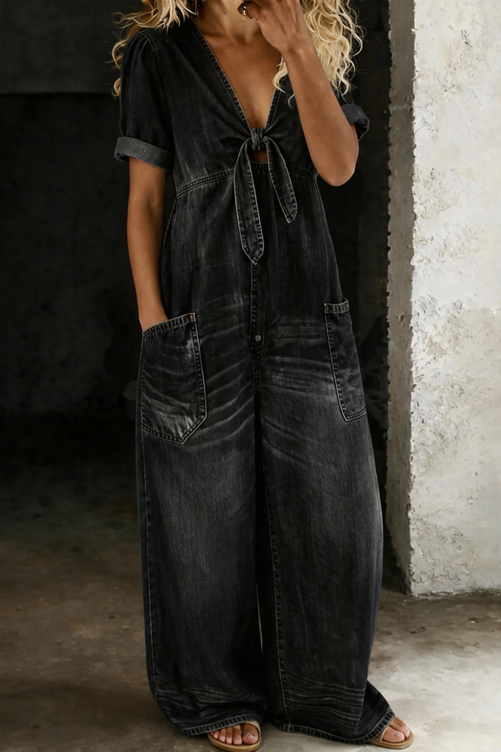 Mila | Chic V-Neck Denim Jumpsuit
