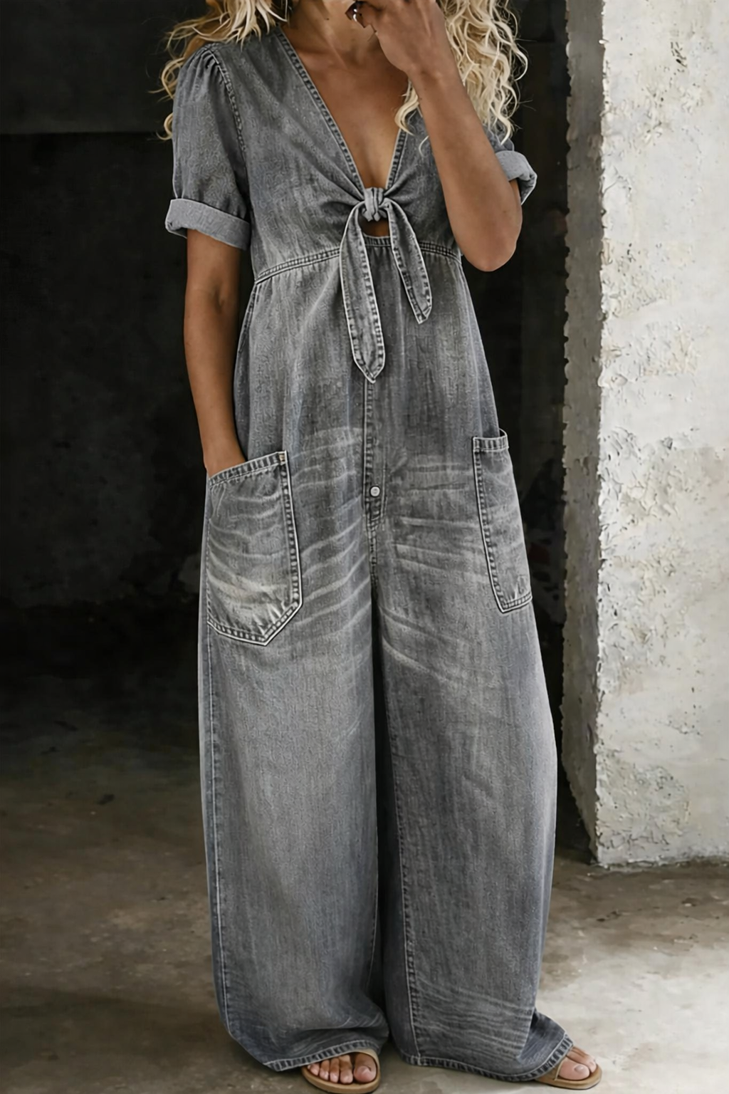 Mila | Chic V-Neck Denim Jumpsuit