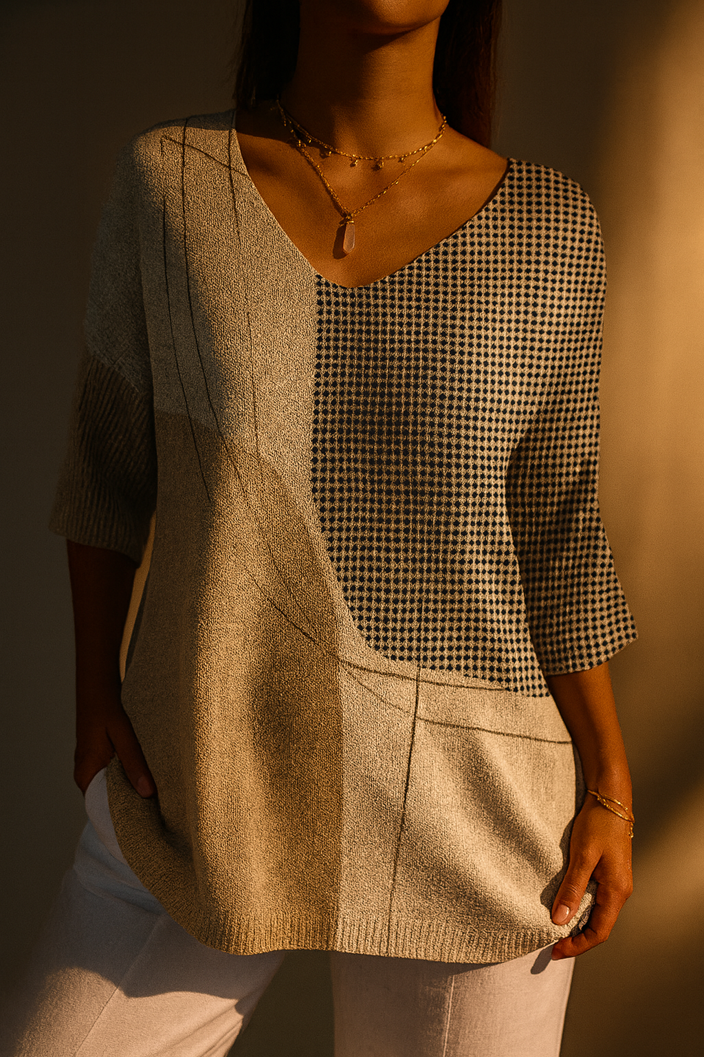 Arabella | Women's Abstract Geometric Pattern Art Print Casual Knit Pullover