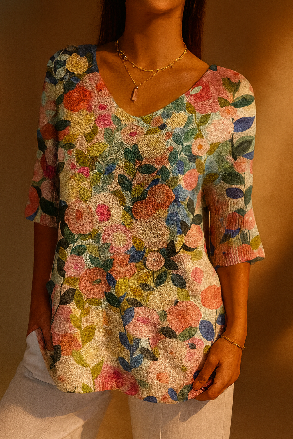 Edwina | Colourful Spring Floral Garden Printed Women's Casual Pullover Knit
