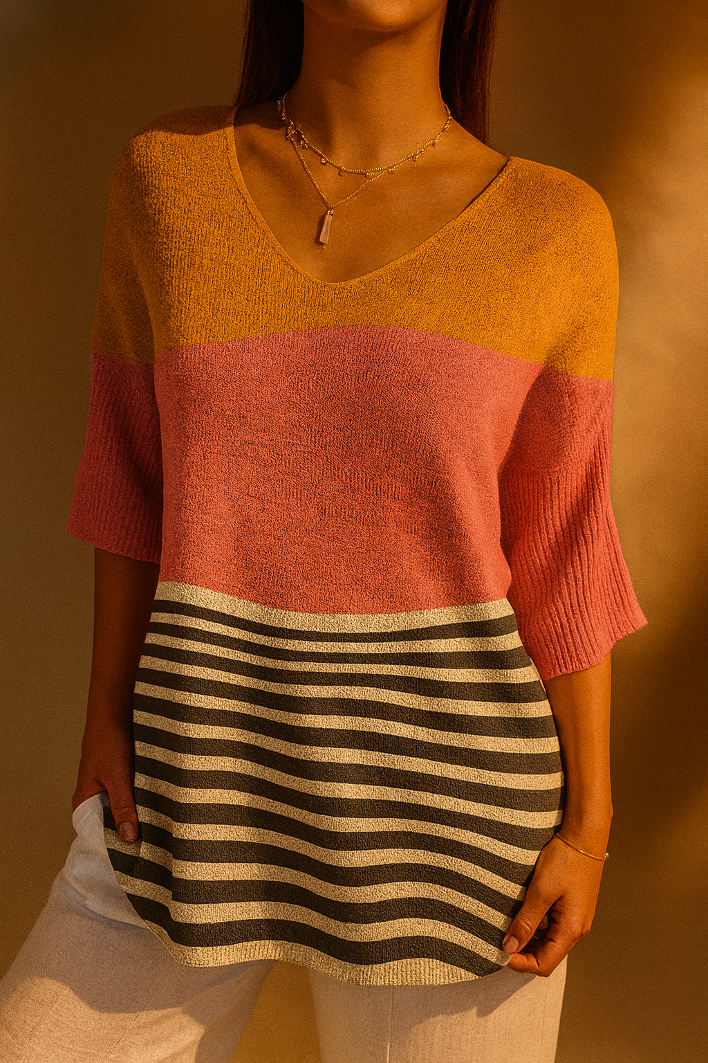 Eliza | Women's Abstract Line Pattern Art Print Casual Knit Pullover