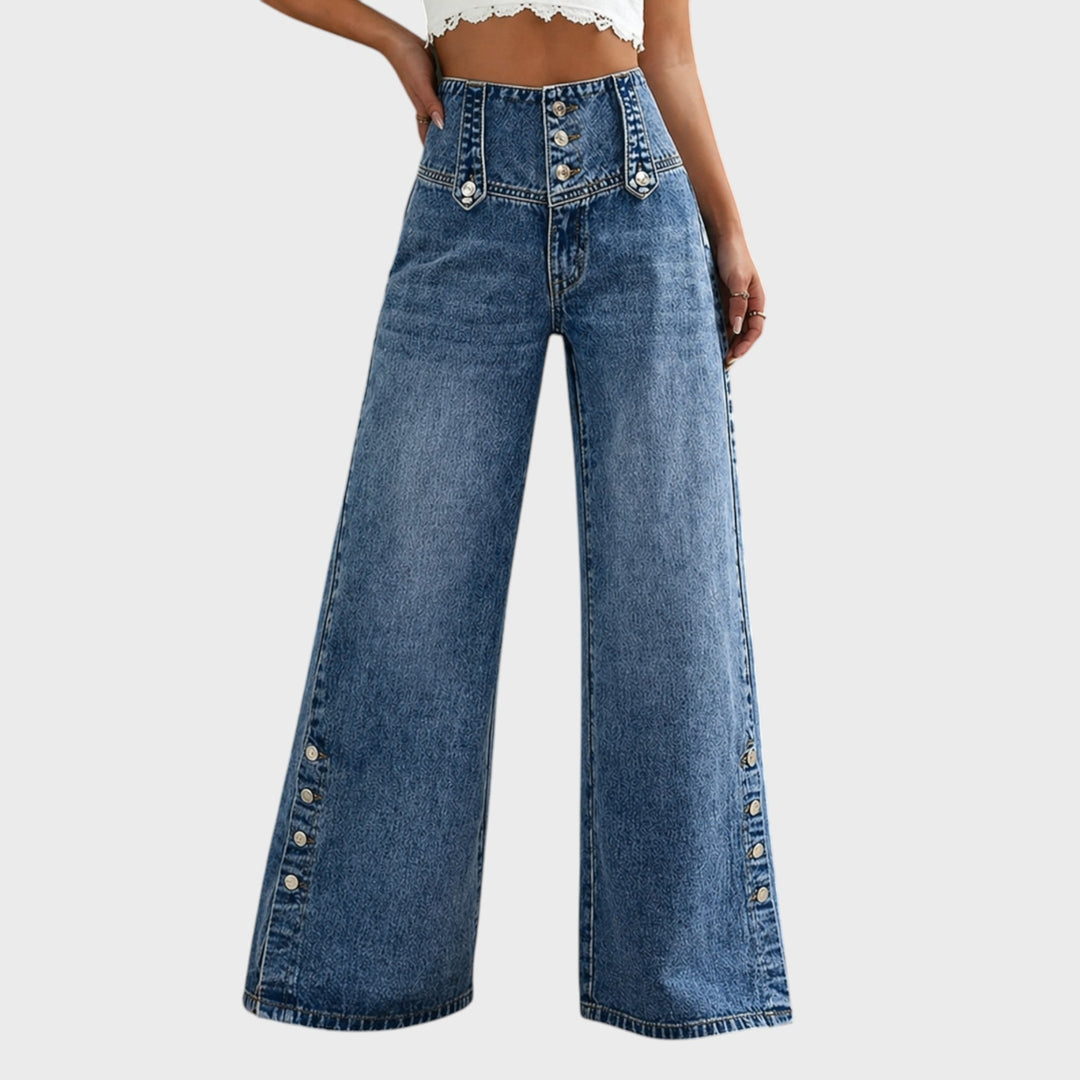 Mia | High Waisted Slit Jeans