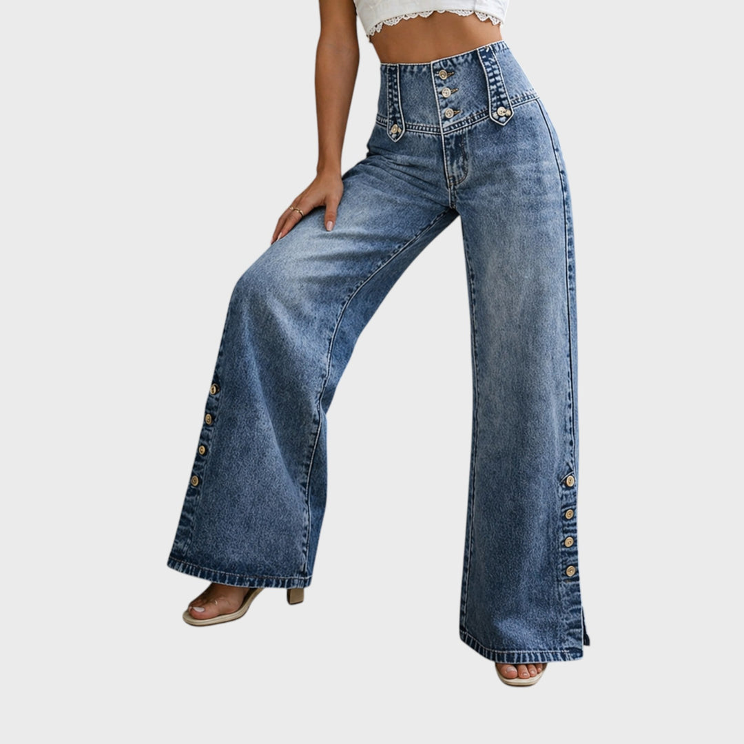 Mia | High Waisted Slit Jeans