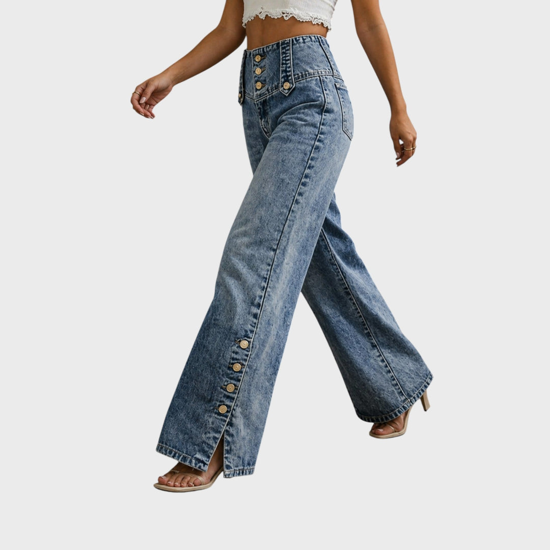 Mia | High Waisted Slit Jeans