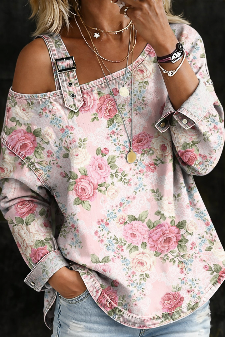 Hazel | Chic Floral Collar Denim Dress