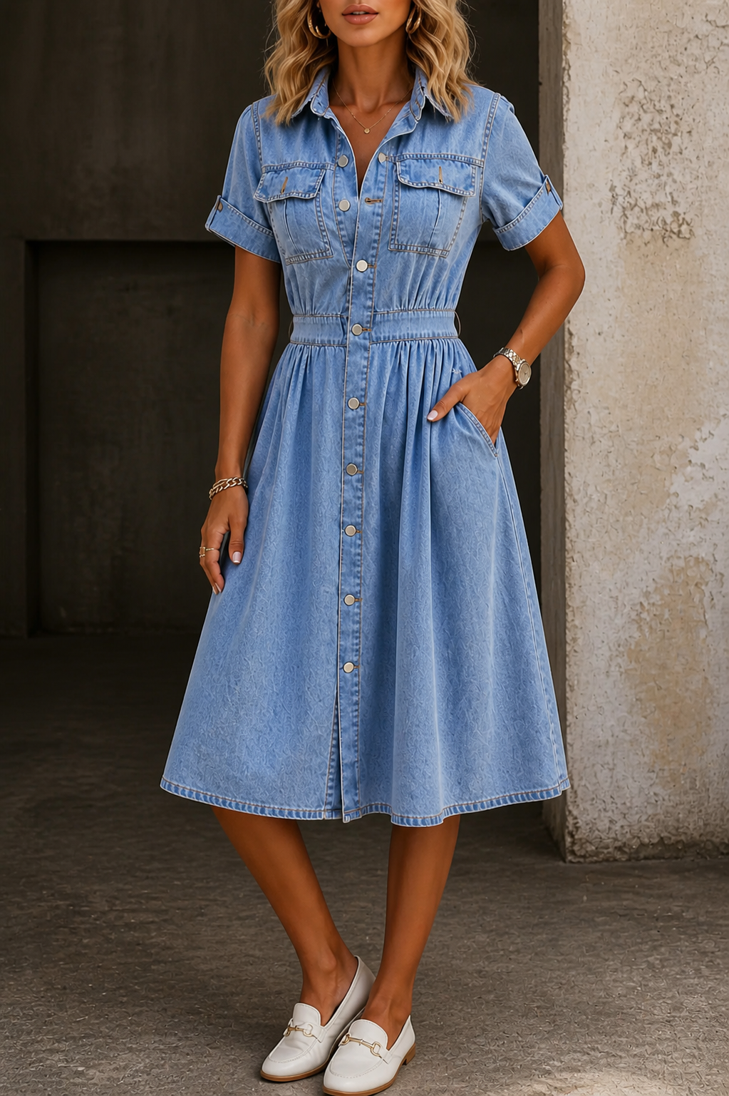 Deborah | Short Sleeve Denim Dress