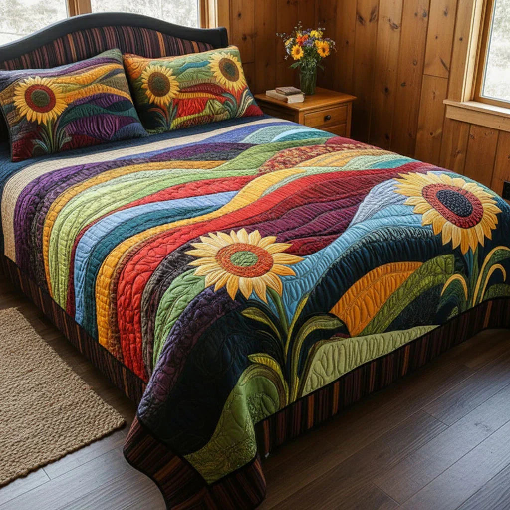 3-Piece Quilted Bedding Set - Sunflower Dream