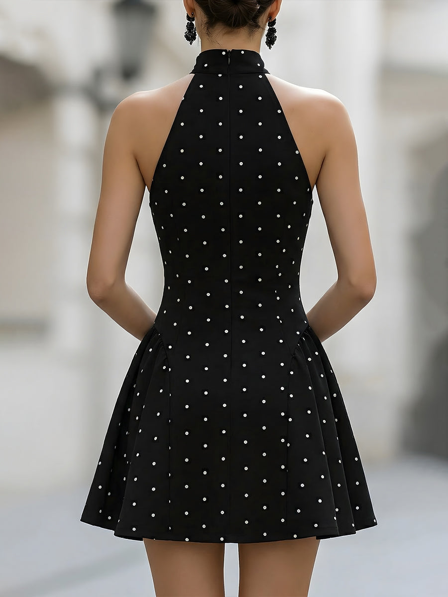 Nicole | Elegant Mini Dress with Halter Neck in Polka Dots