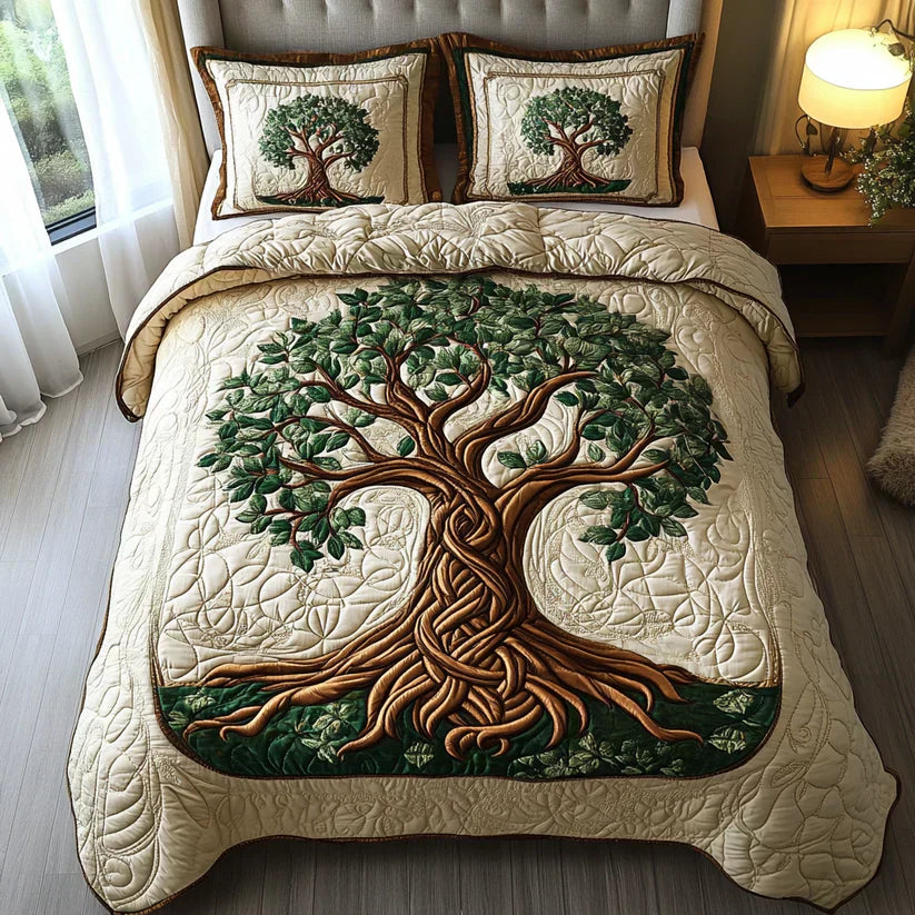3-Piece Quilted Bedding Set - Tree of Life