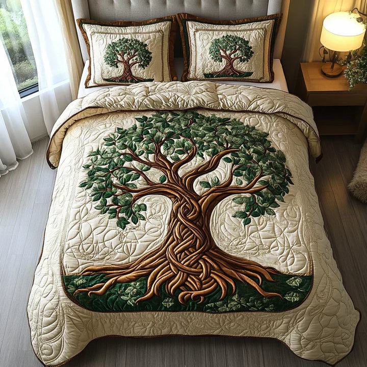 3-Piece Quilted Bedding Set - Tree of Life