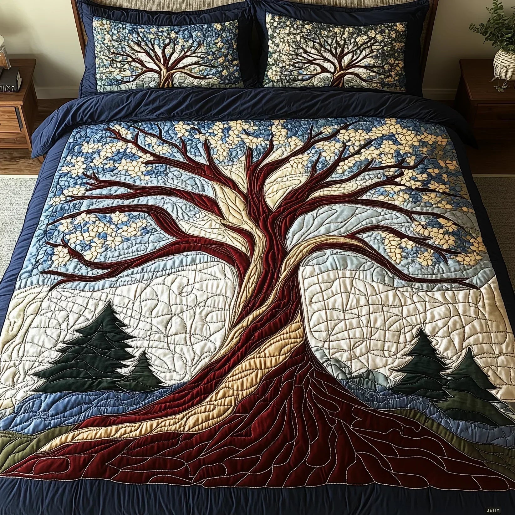 3-Piece Quilted Bedding Set - Forest Harmony