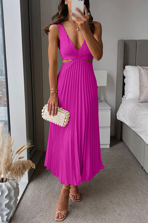 Eva | Cut Out Waist Sleeveless Pleated Maxi Dress