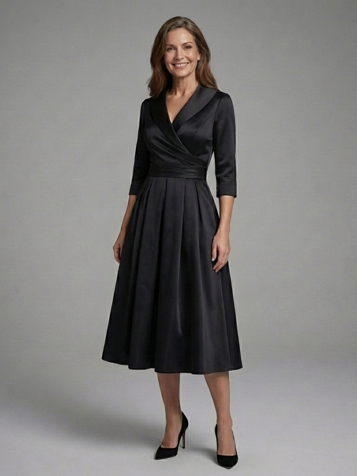 Avielle | Midi Dress with Wrap Body and Three-Quarter Sleeves
