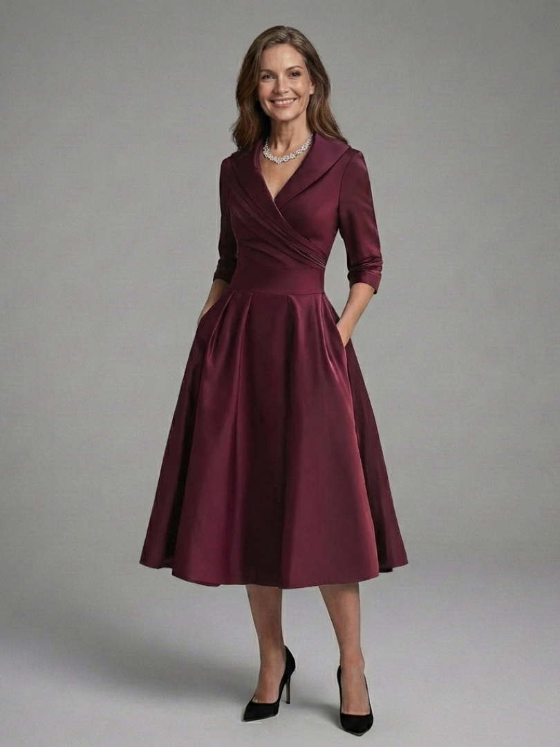 Avielle | Midi Dress with Wrap Body and Three-Quarter Sleeves