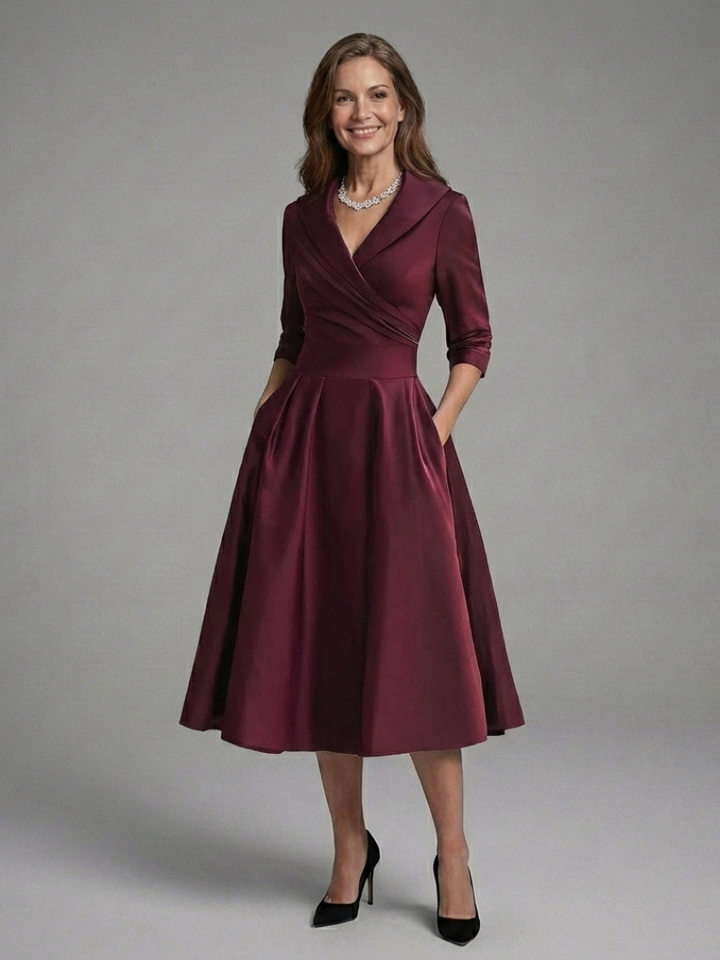 Avielle | Midi Dress with Wrap Body and Three-Quarter Sleeves